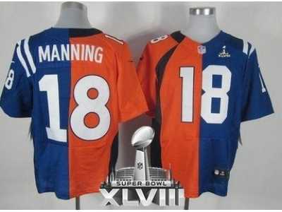 Nike Denver Broncos #18 Peyton Manning Orange-Royal Blue Super Bowl XLVIII NFL Elite Split Colts Jersey