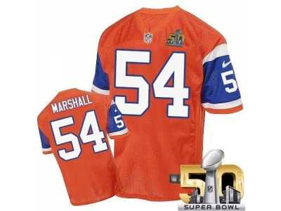 Nike Denver Broncos #54 Brandon Marshall Orange Throwback Super Bowl 50 Men's Stitched NFL Elite Jersey