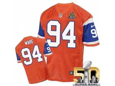 Nike Denver Broncos #94 DeMarcus Ware Orange Throwback Super Bowl 50 Men's Stitched NFL Elite Jersey