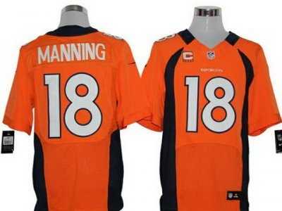 Nike NFL Denver Broncos #18 Peyton Manning Orange Jerseys(C Patch Elite)