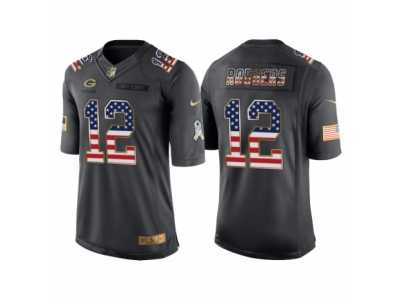 Men Green Bay Packers #12 Aaron Rodgers Anthracite Salute to Service USA Flag Fashion Jersey