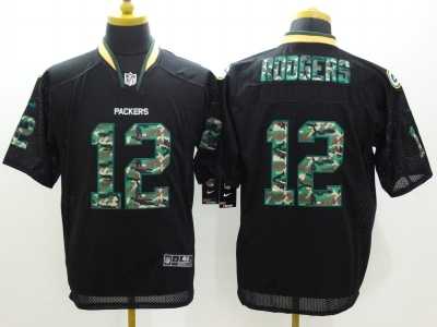 Nike Green Bay Packers #12 Aaron Rodgers Black jerseys(Elite Camo Fashion)