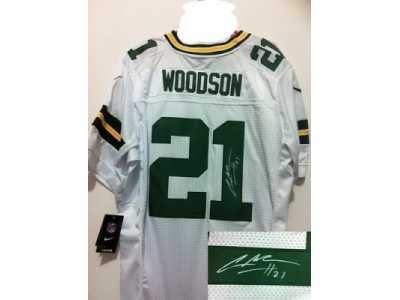 Nike Green Bay Packers #21 Charles Woodson white Jerseys(Signed Elite)