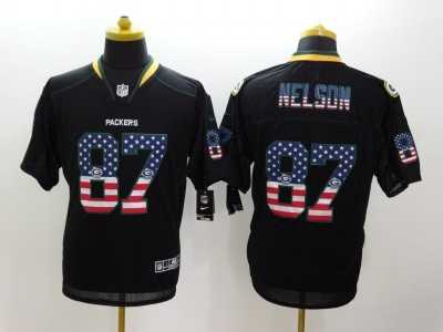Nike Green Bay Packers #87 Jordy Nelson Black Jerseys(USA Flag Fashion Elite)