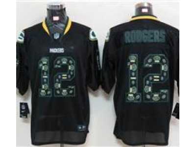 Nike NFL Green Bay Packers #12 Aaron Rodgers Black Jerseys[Lights Out Elite]