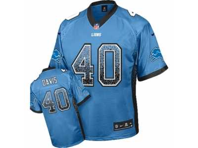Men\'s Nike Detroit Lions #40 Jarrad Davis Elite Light Blue Drift Fashion NFL Jersey