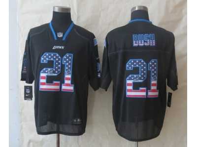 Nike Detroit Lions #21 Bush Black Jerseys(Elite USA Flag Fashion)