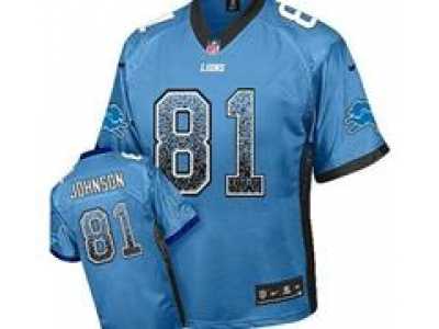 Nike Detroit Lions #81 Calvin Johnson Blue Jerseys(Elite Drift Fashion)