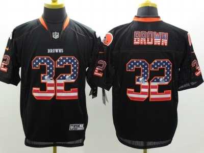 Nike Cleveland Browns #32 Brown Black Jerseys(USA Flag Fashion Elite)