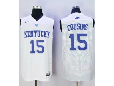 NCAA Men Kentucky Wildcats #15 DeMarcus Cousins White Basketball Stitched Jersey