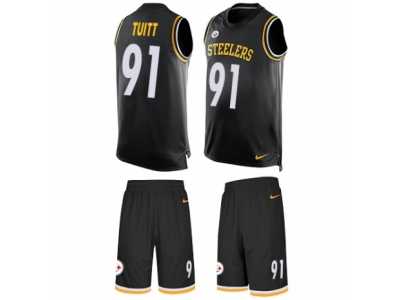 Men's Nike Pittsburgh Steelers #91 Stephon Tuitt Limited Black Tank Top Suit NFL Jersey