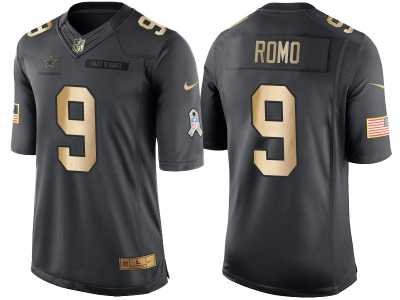 Nike Dallas Cowboys #9 Tony Romo Anthracite 2016 Christmas Gold Men's NFL Limited Salute to Service Jersey