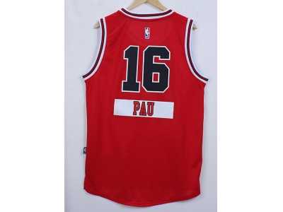 NBA chicago bulls #16 pau red jerseys(2014 Christmas edition)