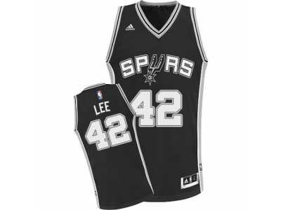 Men's Adidas San Antonio Spurs #42 David Lee Swingman Black Road NBA Jersey