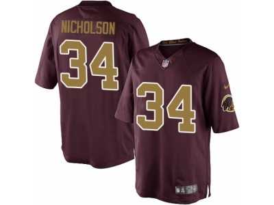 Men's Nike Washington Redskins #34 Montae Nicholson Limited Burgundy Red Gold Number Alternate 80TH Anniversary NFL Jersey
