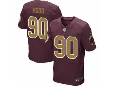 Men's Nike Washington Redskins #90 Ziggy Hood Elite Burgundy Red Gold Number Alternate 80TH Anniversary NFL Jersey