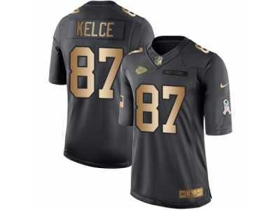 Men's Nike Kansas City Chiefs #87 Travis Kelce Limited Black Gold Salute to Service NFL Jersey