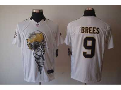 Nike nfl new orleans saints #9 Drew Brees white jerseys[helmet tri-blend limited]