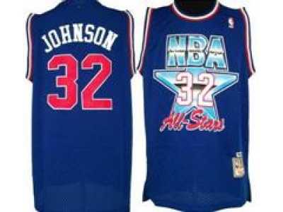NBA Los Angeles Lakers #32 Magic Johnson Blue 1991-92 All Star Blue M&N