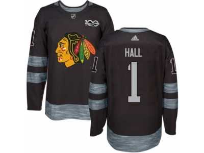 Men's Adidas Chicago Blackhawks #1 Glenn Hall Authentic Black 1917-2017 100th Anniversary NHL Jersey