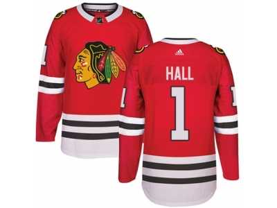 Men's Adidas Chicago Blackhawks #1 Glenn Hall Authentic Red Home NHL Jersey
