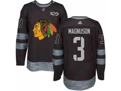 Men's Chicago Blackhawks #3 Keith Magnuson Black 1917-2017 100th Anniversary Stitched NHL Jersey