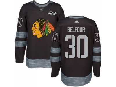 Men's Chicago Blackhawks #30 ED Belfour Black 1917-2017 100th Anniversary Stitched NHL Jersey