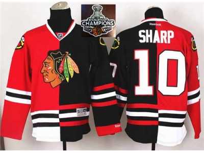 NHL Chicago Blackhawks #10 Patrick Sharp Red Black Split 2015 Stanley Cup Champions jerseys