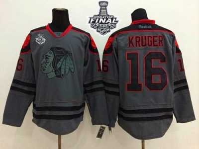 NHL Chicago Blackhawks #16 Marcus Kruger Charcoal Cross Check Fashion 2015 Stanley Cup Stitched Jerseys