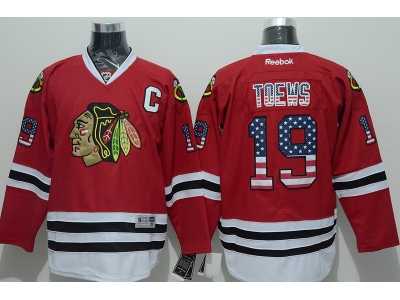 NHL Chicago Blackhawks #19 Jonathan Toews Red Jerseys(USA Flag Fashion)