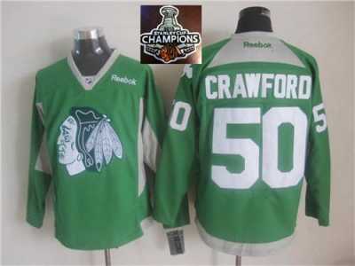 NHL Chicago Blackhawks #50 Corey Crawford Green Practice 2015 Stanley Cup Champions jerseys