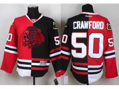 NHL Chicago Blackhawks #50 Corey Crawford Red Black Split Red Skull Stitched jerseys
