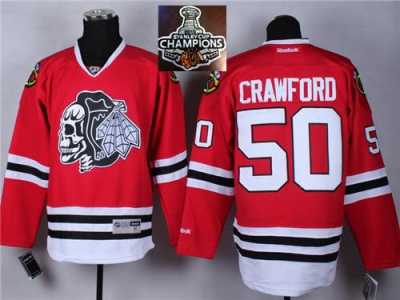 NHL Chicago Blackhawks #50 Corey Crawford Red(White Skull) 2014 Stadium Series 2015 Stanley Cup Champions jerseys