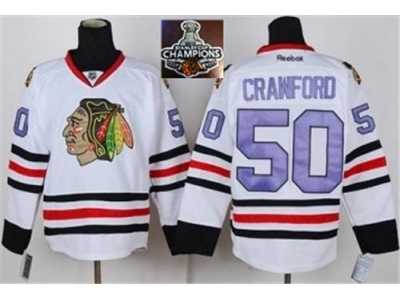 NHL Chicago Blackhawks #50 Corey Crawford White purple number 2015 Stanley Cup Champions jerseys