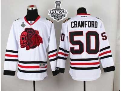 NHL Chicago Blackhawks #50 Corey Crawford White(Red Skull) 2015 Stanley Cup Stitched Jerseys