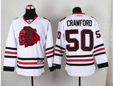 NHL Chicago Blackhawks #50 Corey Crawford White(Red Skull) Stitched Jerseys
