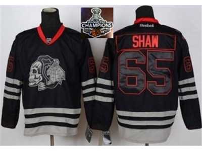 NHL Chicago Blackhawks #65 Andrew Shaw Black Ice Jersey Skull Logo Fashion 2015 Stanley Cup Champions jerseys