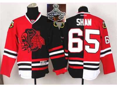 NHL Chicago Blackhawks #65 Andrew Shaw Red Black Split Skull Logo Fashion 2015 Stanley Cup Champions jerseys