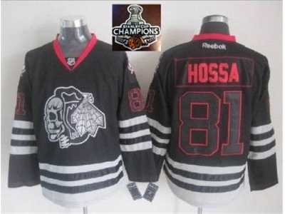 NHL Chicago Blackhawks #81 Marian Hossa Black Ice Jersey Skull Logo Fashion 2015 Stanley Cup Champions jerseys