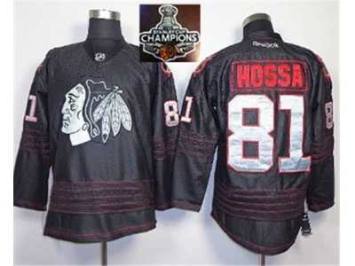 NHL Chicago Blackhawks #81 Marian Hossa Black Ice Silver Number 2015 Stanley Cup Champions jerseys