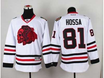 NHL Chicago Blackhawks #81 Marian Hossa White(Red Skull) Stitched Jerseys