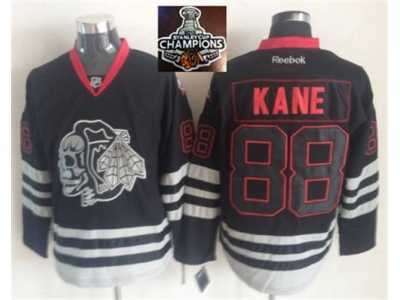NHL Chicago Blackhawks #88 Patrick Kane Black Ice Jersey Skull Logo Fashion 2015 Stanley Cup Champions jerseys