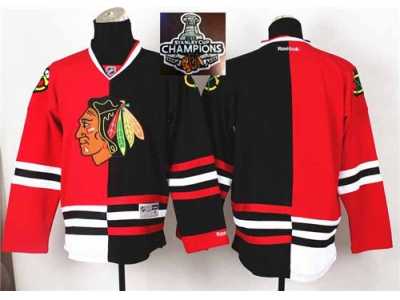 NHL Chicago Blackhawks Blank Red Black Split 2015 Stanley Cup Champions jerseys