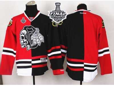 NHL Chicago Blackhawks Blank Red-Black Split White Skull 2015 Stanley Cup Stitched Jerseys