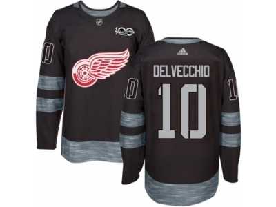 Men's Adidas Detroit Red Wings #10 Alex Delvecchio Authentic Black 1917-2017 100th Anniversary NHL Jersey