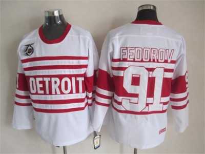 NHL Detroit Red Wings #91 Fedorov white jerseys[m&n 75th]
