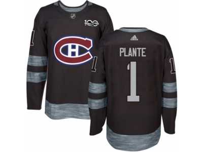 Men's Adidas Montreal Canadiens #1 Jacques Plante Authentic Black 1917-2017 100th Anniversary NHL Jersey
