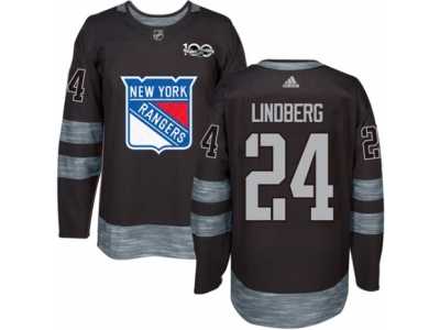 Men's Adidas New York Rangers #24 Oscar Lindberg Authentic Black 1917-2017 100th Anniversary NHL Jersey