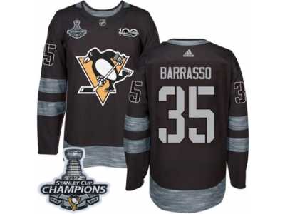 Men's Adidas Pittsburgh Penguins #35 Tom Barrasso Premier Black 1917-2017 100th Anniversary 2017 Stanley Cup Champions NHL Jersey