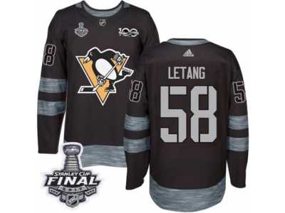 Men's Adidas Pittsburgh Penguins #58 Kris Letang Premier Black 1917-2017 100th Anniversary 2017 Stanley Cup Final NHL Jersey